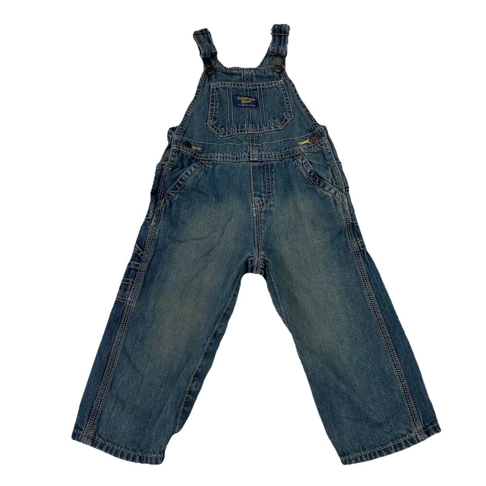 Oshkosh B’gosh Vestbak Blue Denim Overalls Size 24M Toddler Faded Snap